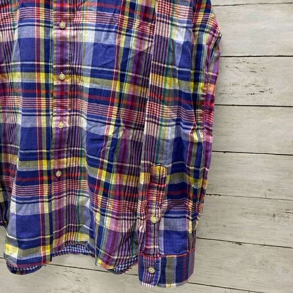 Polo Ralph Lauren Plaid Linen Colorful Mens button Long Sleeve Shirt Large - Picture 8 of 16